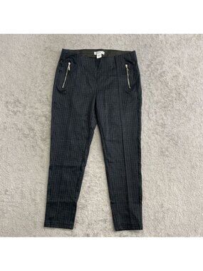 89th & Madison Women's M Plaid Pull-On Pants With Zipper Black & Blue P0036